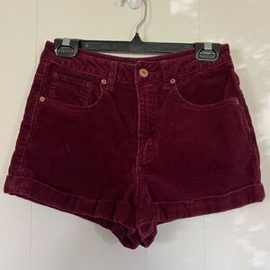SOLD ON DEPOP - High Waisted Maroon Corduroy Cuffed Shorts